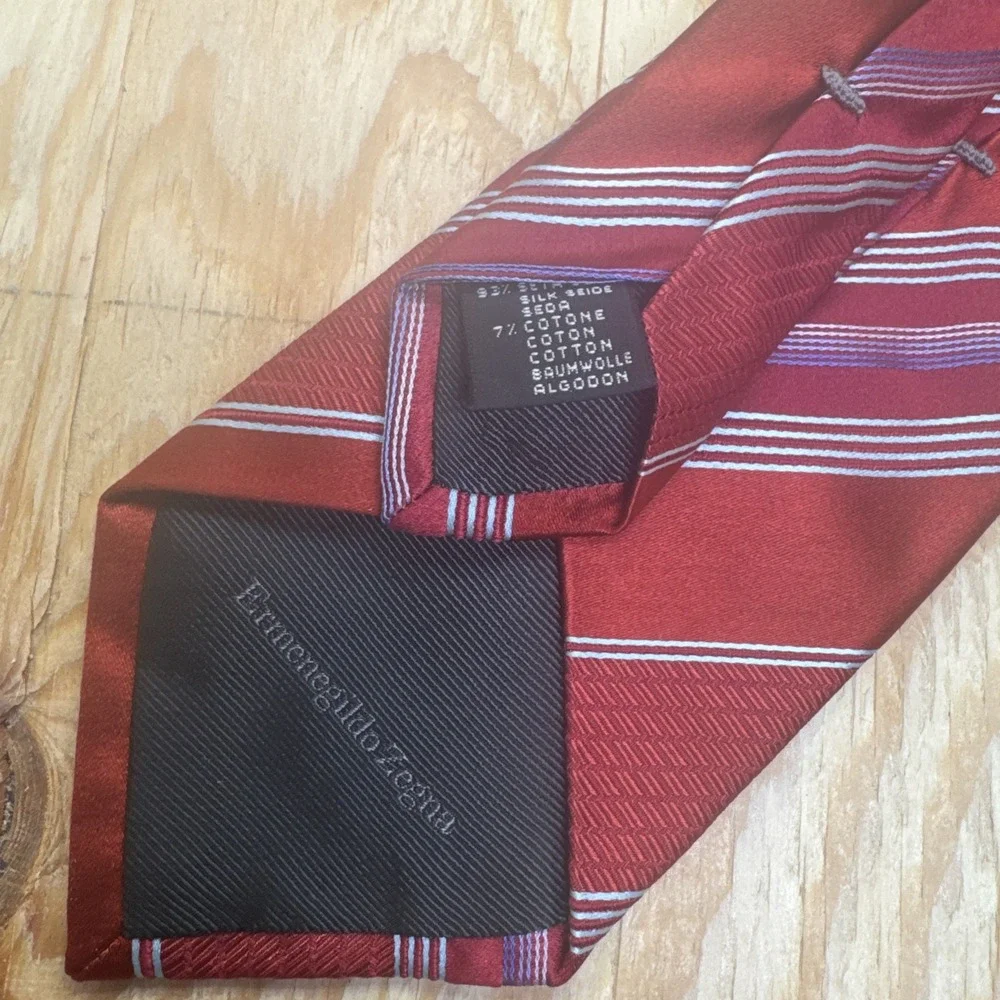 Ermenegildo Zegna Necktie Red Silver Striped Regimental‎ Classic Designer Office